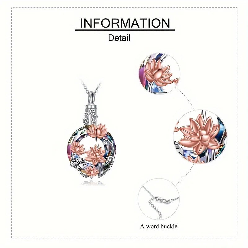1PCS Lotus Crystal Urn Necklaces For Pet Ashes Container Round Cremation Keepsake Jewelry For Pet Memorial Women Necklace