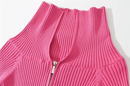 LUNDUNSHIJIA 2026 New Autumn Women Elegant Thickened Zipper Sweaters For Women Rose Red Fashion Short Female Cardigan 4 Colors