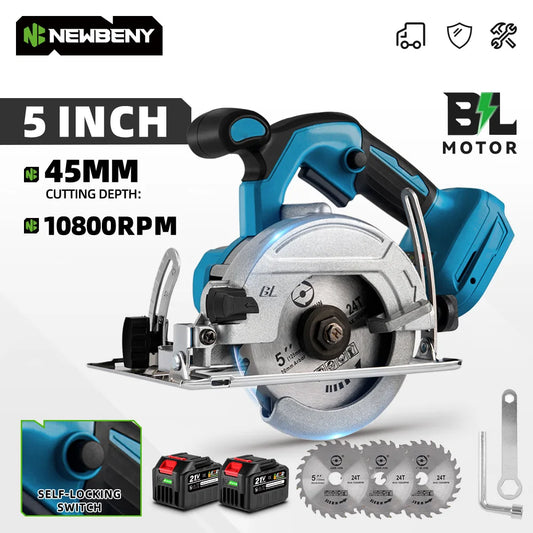 NEWBENY 5 Inch 125MM Brushless Circular Saw Cordless Electric Saw Multifunction Wood Cutting Power Tool for Makita Battery Pin