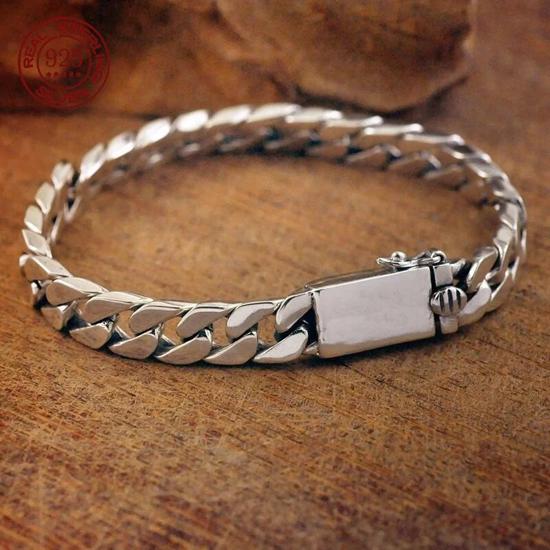 100% S925 Sterling Silver Bracelet 8MM Punk S925 Silver Jewelry Never Fade Carry Certificate Men Women Jewelry Gifts