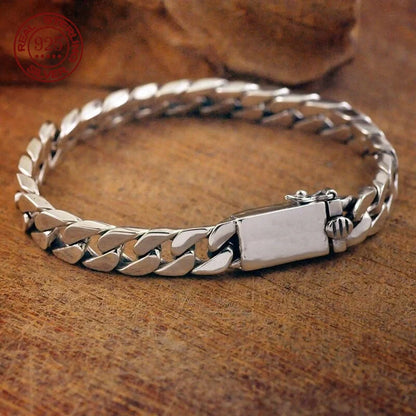 100% S925 Sterling Silver Bracelet 8MM Punk S925 Silver Jewelry Never Fade Carry Certificate Men Women Jewelry Gifts