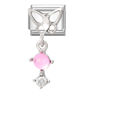New Shiny Zircon Heart Butterfly Flower Star Bow Italian Charm Links Fit 9MM Stainless Steel Bracelet Girls' DIY Making Gift