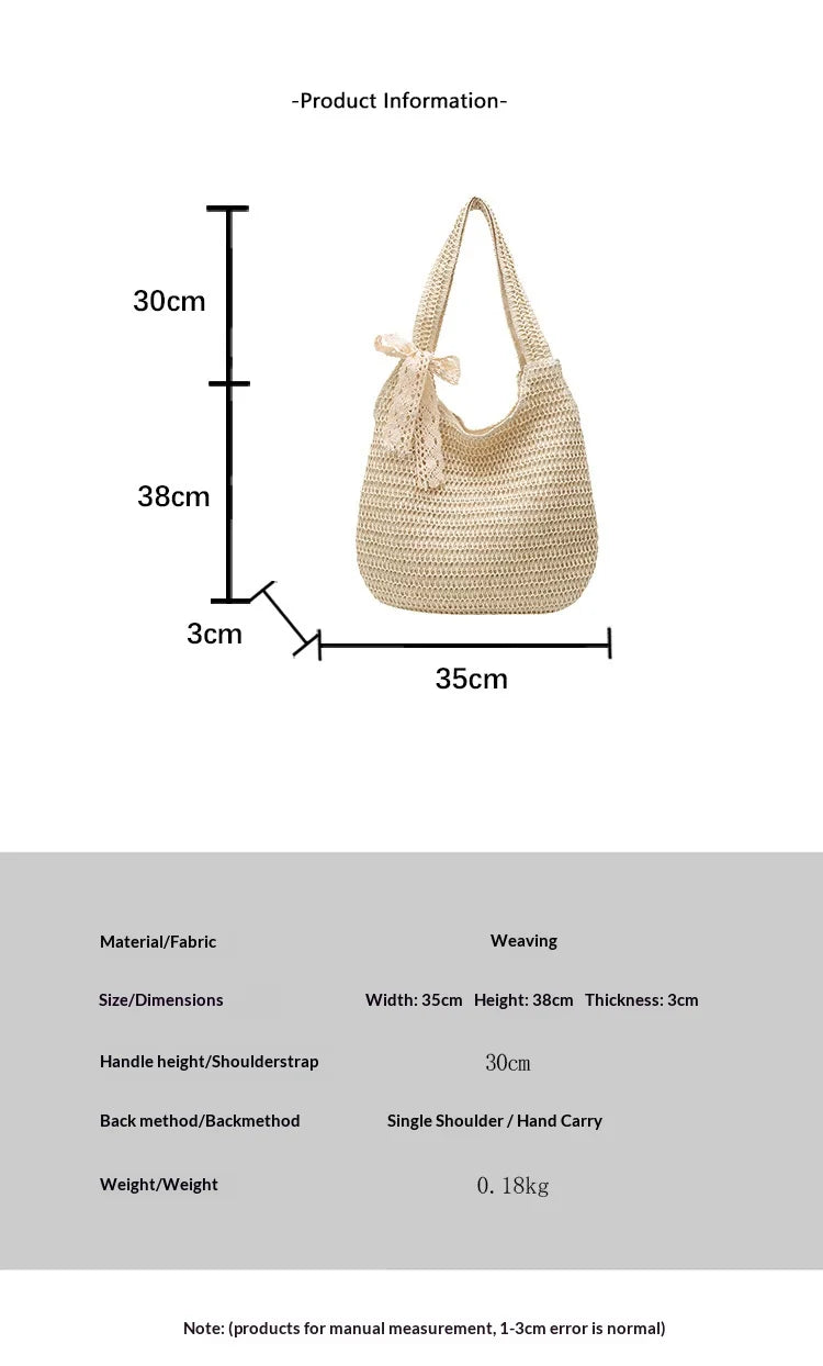 Homefish Women Woven Rattan Straw Tote Bag Large Capacity Summer Beach Shoulder Handbag Casual Ladies Travel Crossbody Purses