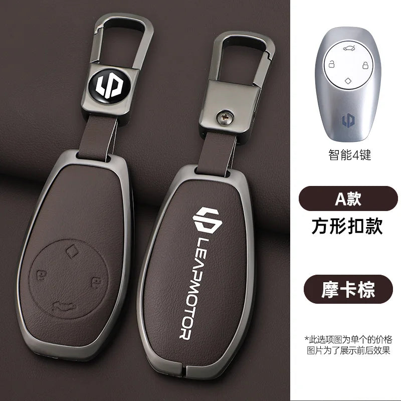 Zinc alloy+leather car remote key set, suitable for Leapmotor C16 C11 C10 C01 B10 T03 S01 car keychain key set chain accessories