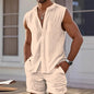 2025 New Men's Vest Shirt, Sleeveless Top and Shorts Plaid Two-Piece Set, Casual Trendy Sleeveless Shorts Hawaiian Beach Set