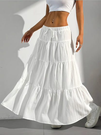 European and American Cross-Border New Style Wish Spring and Summer Women's Skirts, Tie-Strap Spliced Flared Skirts, Loose Long