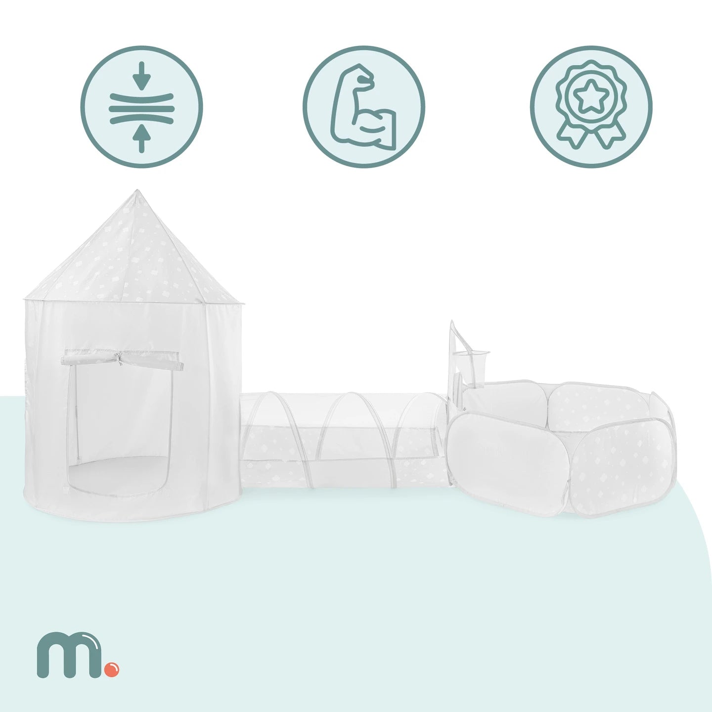 Mamabrum 3in 1 Tent with Tunnel and Pool for Big Kids Play Square 3 + Educational Set for Room and Garden Folding