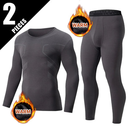 2-piece Men's Autumn And Winter Solid Color Round Neck Fashionable Printed Sports Thermal Underwear Set Simple And Comfortable