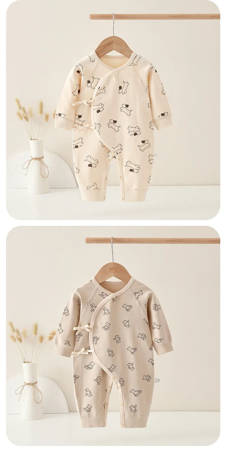 AYNIGIELL Spring Autumn 0-6 Months Baby Jumpsuit Cartoon Pattern Male and Female Infants 100%Cotton Rompers Infant Clothing