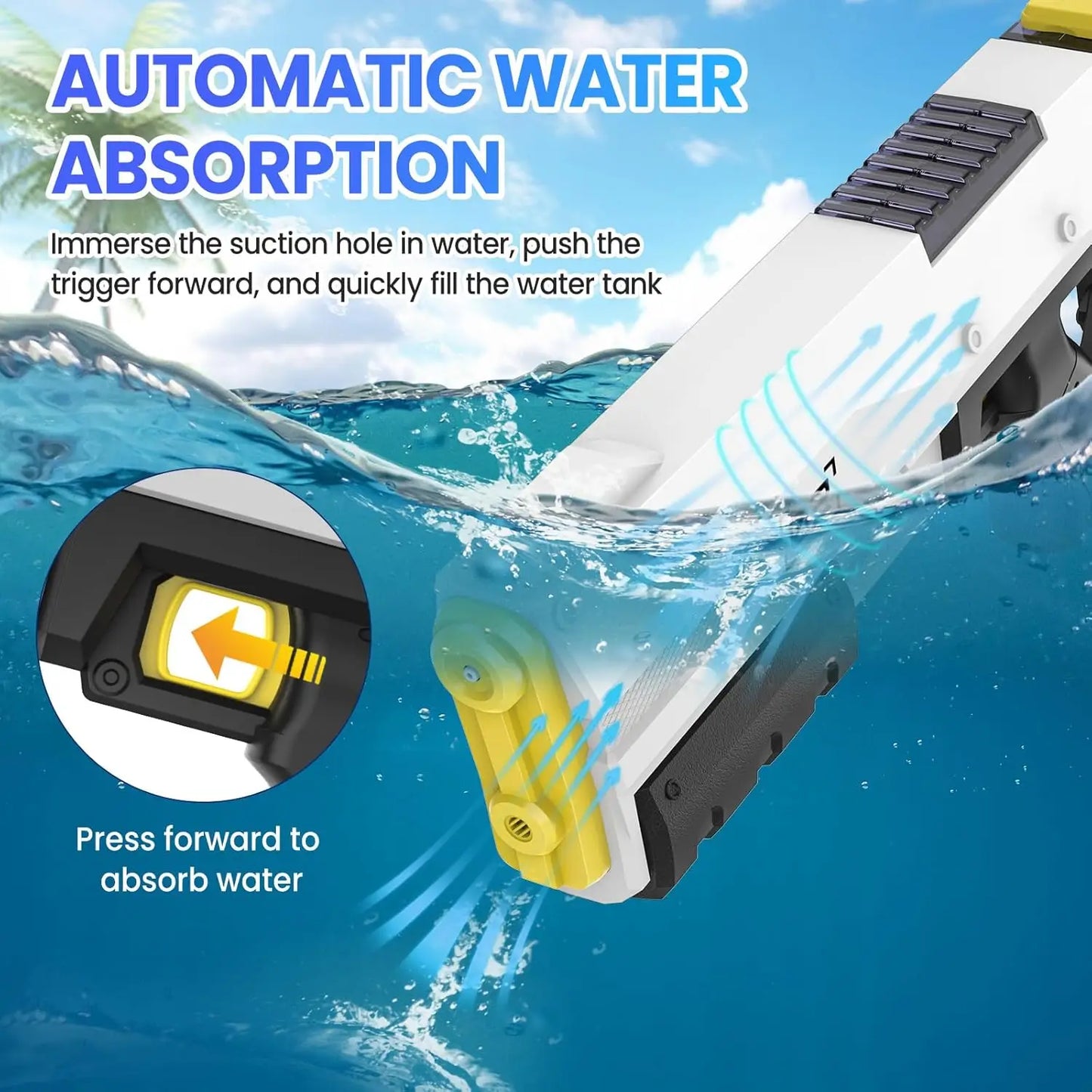 Automatic Water Absorption Electric Water Gun 2 Shooting Modes 450ML Large Capacity Portable Summer Water Blaster Toy For Kids Adults Pool Beach Backyard Outdoor Fighting Game