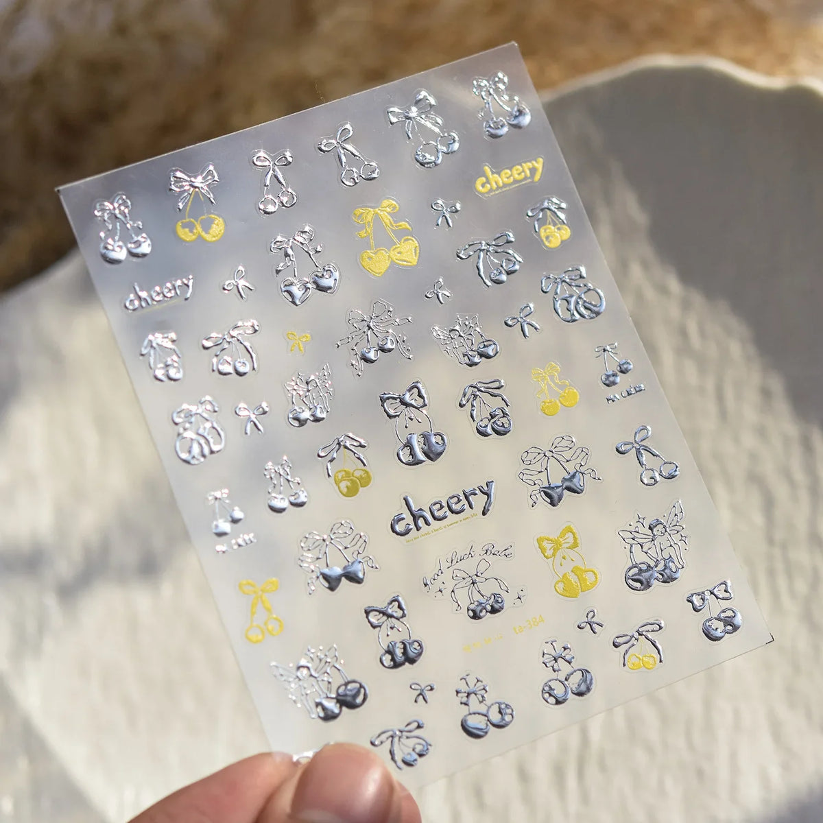 5D Cute Rabbit Love Heart Peach Blossom Flower Yellow Nail Art Stickers Bowknot DIY Self Adhesive Rhinestone Manicure Decals