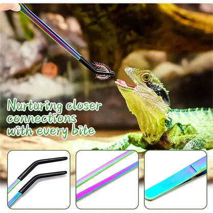 【PRICE-DROP!】Rubber Tip Stainless Steel Reptile Feeding Tongs(2Pcs)- Straight& Curved 10.6" Tweezers For Aquarium Forage Craftin