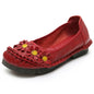 Vintage Flower Moccasins Woman Genuine Leather Ballet Flats Ladies Hollow Slip Ons Women's Luxury Loafer Purple Walking Shoes 42