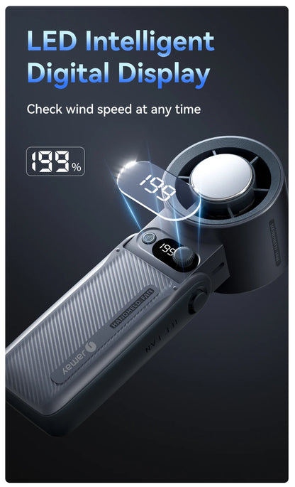 Portable Handheld Fan Strong Wind 199 Gear Wind Speed LED Digital Display Adjustable Outdoor 3-in-1 Handheld Fan 8000mAh F5PRO