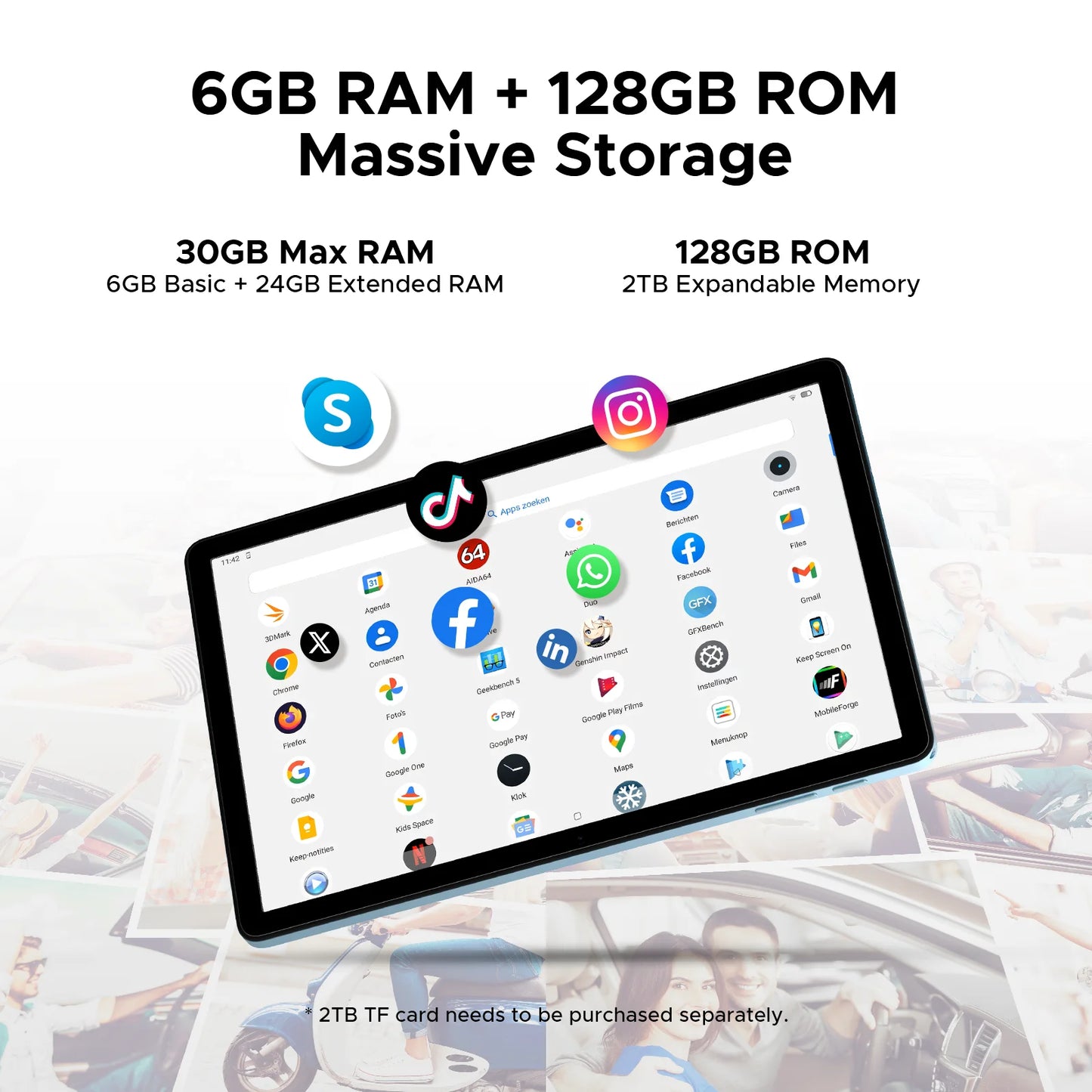 DOOGEE Tab A9 Pro+ Tablet PC Android 15 Dual Speakers 11'' Screen 30GB RAM (6GB+24G) 128GB 8580mAh Battery Widevine L1 Smart Pad