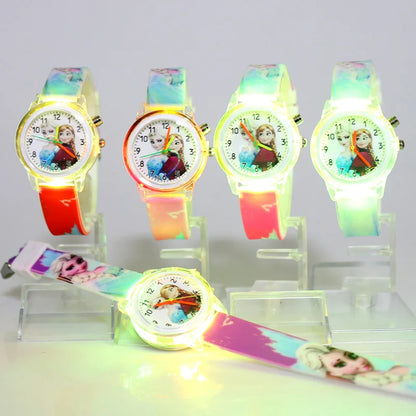 New Princess Elsa Children Watches For Girls Silicone Strap Cartoon Luminous Light Kids Wrist Watch Toys Clock reloj infantil