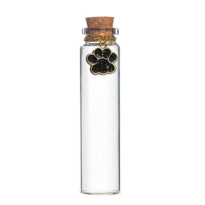 Pet Fur Keepsake Clear Glass Bottle Sealed Cork Stopper Glitter Paw Pendant for Dog Cat Loss Memorial Gift