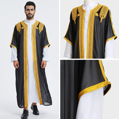 Eid Men Robe Jubba Thobe Open Abaya Dishdasha Islamic Embroidery Cardigan Abayas Dubai Male Muslim Prayer Kaftan Ramadan Morocco