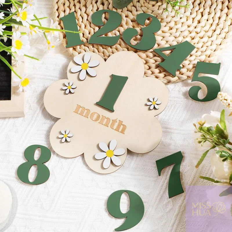 HUA HUA Wooden Baby Monthly Milestone Cards Flowers Double Sides Number Month Girls Boys Newborn Photography Props Accessories
