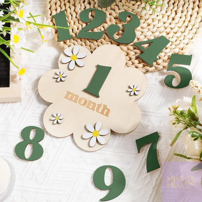 HUA HUA Wooden Baby Monthly Milestone Cards Flowers Double Sides Number Month Girls Boys Newborn Photography Props Accessories