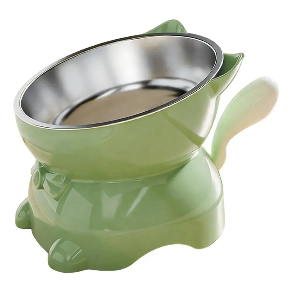 Elevated Stainless Steel Cat Bowl, Inclined Food & Water Dish with Cute Ear Stand, Neck Protection Design for Cats