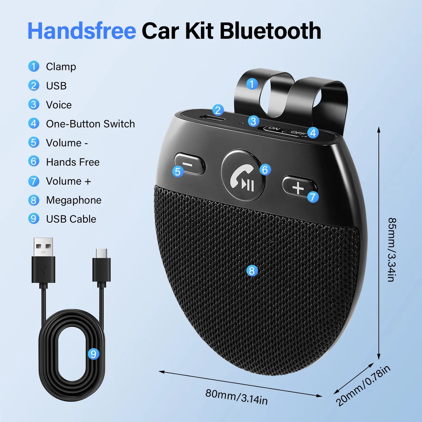 Hands Free Car Phone Kit Bluetooth Car Hands Free Kit Support 2 Phones Connection Support Siri Assistant Hands Free Speaker