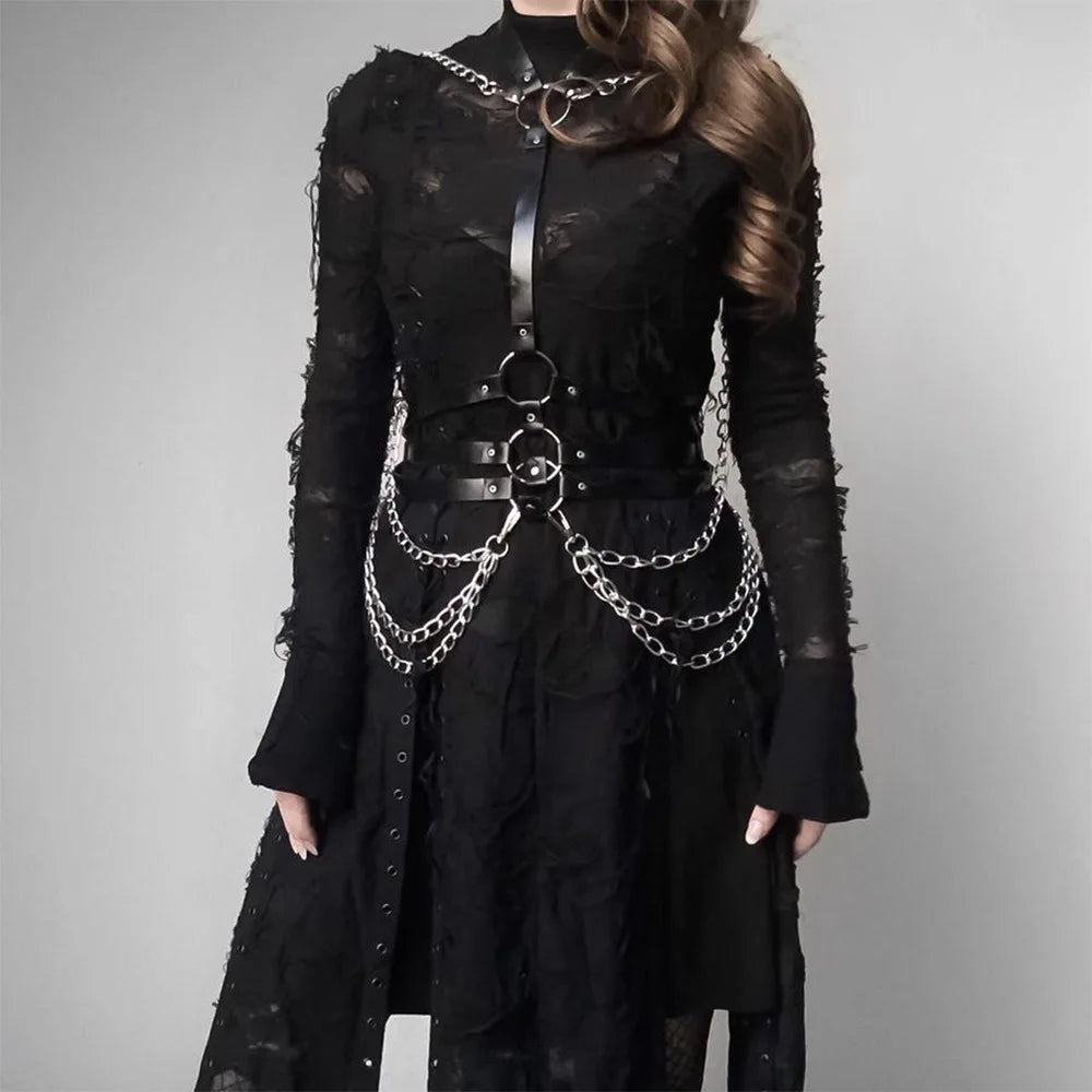 Bondage Flirt Toys Leather Clothes Shiny Leather New Metal Chain Stage Performance Clothes Erotic Supplies BDSM