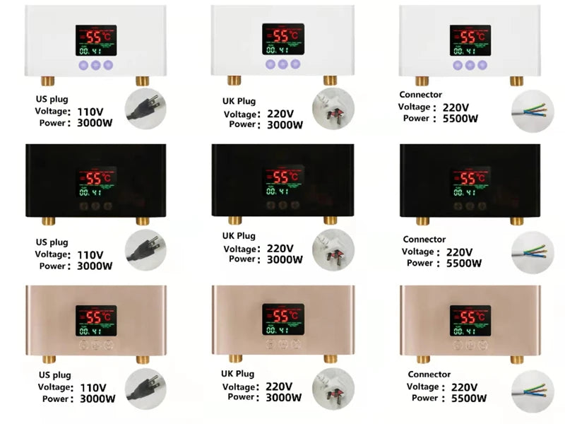 110V 220V Instant Water Heater Kitchen Bathroom Wall Mounted Electric Water Heater Hot Water Shower with LCD Temperature Display