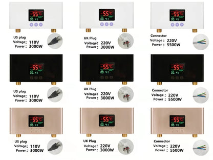 110V 220V Instant Water Heater Kitchen Bathroom Wall Mounted Electric Water Heater Hot Water Shower with LCD Temperature Display
