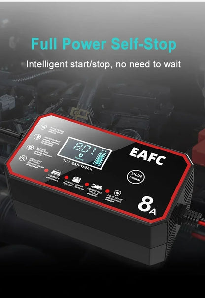 12V 8A Intelligent Car Battery Charger Car Battery Charger Pulse Repair Motorcycle Truck Battery Charger GEL Lead Acid