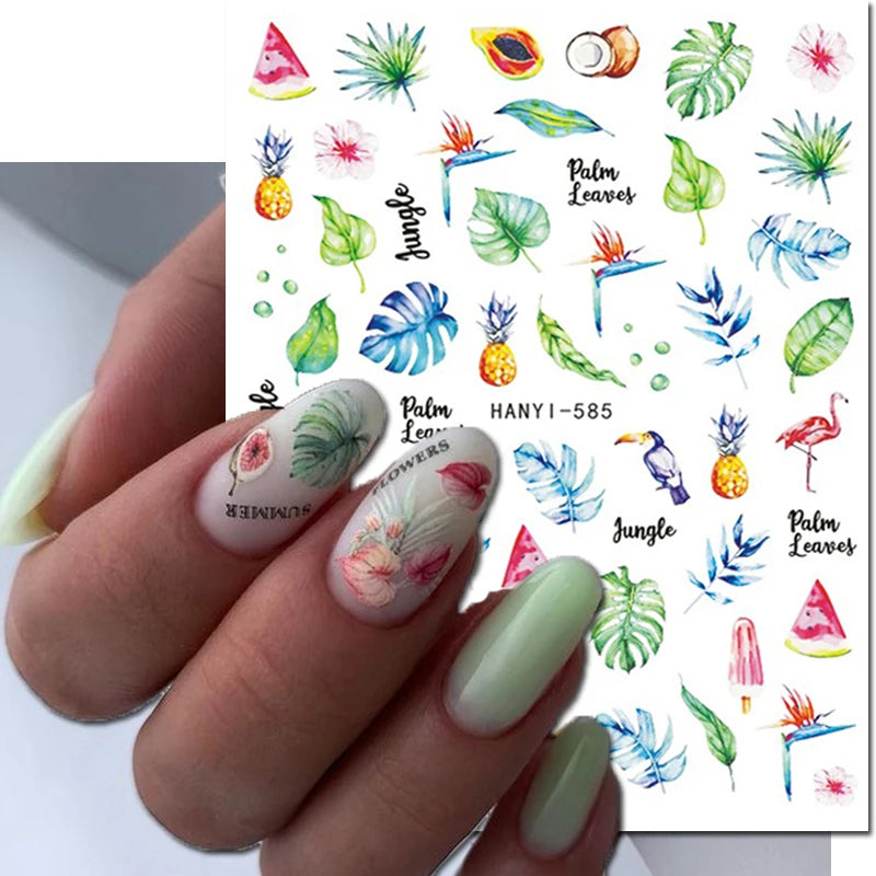 3d Nail Art Decals Elegant White RoyalBlue Roses Flowers Adhesive Sliders Nail Stickers Decoration For Nail Manicure