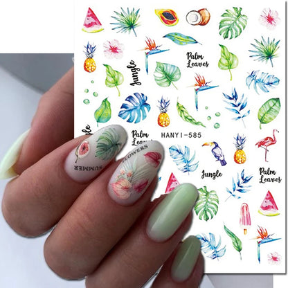 3d Nail Art Decals Elegant White RoyalBlue Roses Flowers Adhesive Sliders Nail Stickers Decoration For Nail Manicure