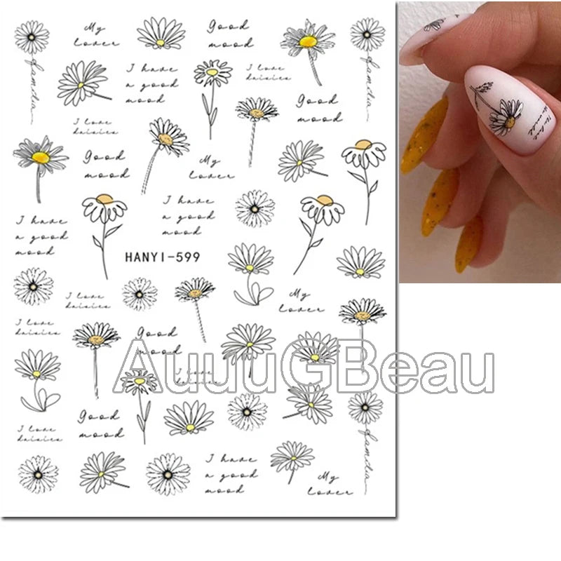 3d Nails Art Decals Spring Fruits Pink Full Tips Peony Magnolia Flowers Adhesive Sliders Stickers Decoration For Nails Manicure