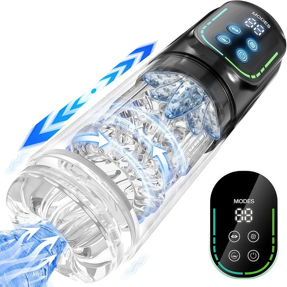Automatic Male Masturbation Cup Thrusting Rotation Male Masturbator Sucking Licking Vacuum Penis Pump Real Pocket Pussy Sex Toys