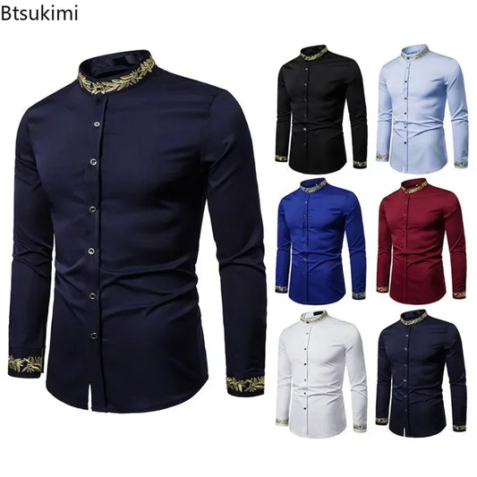 2026 Men's Summer Casual Long Sleeve Shirts Slim Fit Turn Down Collar Shirts Formal Office Business Shirts for Men Tops Big Size
