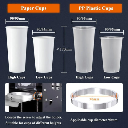WY802F Manual Bubble Tea Cup Sealing Machine Electric Boba Cup Sealer for Plastic Paper Cups