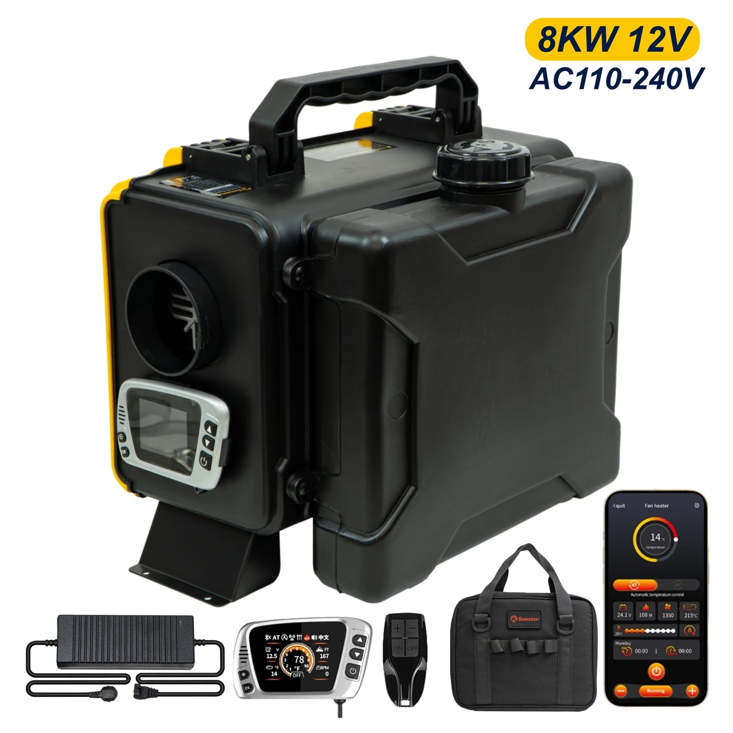 8KW 12V 220V Portable Diesel Air Heater With Bluetooth APP Auto Thermostat&Upgrade Internal Loop Parking heater for RV Camper