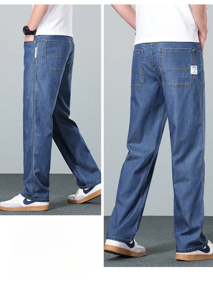 Brand Clothing Summer Lyocell Fabric Stretch Jeans Business Loose Straight Casual Trousers Fashion Versatile Pants Plus Size 40