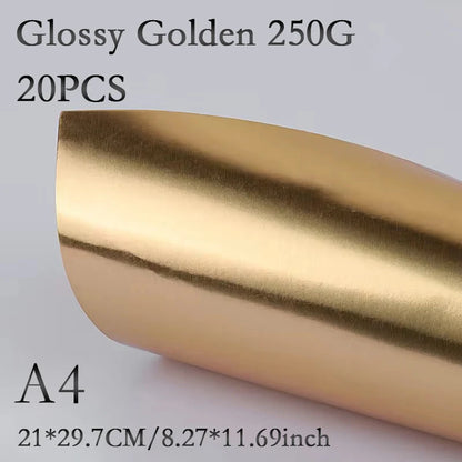 A4 20PCS 250G Single-Sided Gold Silver Card Paper Extra Bright Silver Sub Golden Handmade DIY Laser Printing Cardboard Label