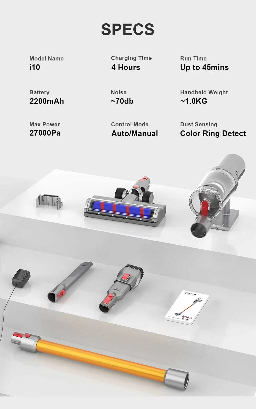 Handheld Cordless Wireless Vacuum Cleaner Liectroux I10, 27000PA, Smart Dust Detection, Big Touch Screen, Auto Speed