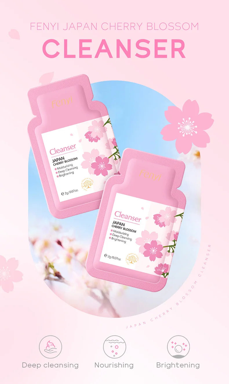 40pcs Face Skin Care Set Cherry Blossom Essence Moisturizing Cream & Collagen Eye Cream & Face Toner & Cleanser Portable Kit