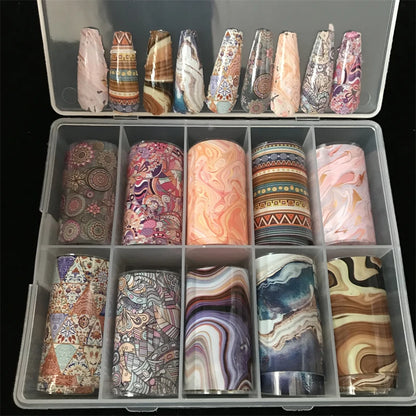 New Flower Nail Foils for Transfer Paper Stickers Floral Adhesive Fruit Nails Wraps Fish DIY Water Marble Nail Art Decorations