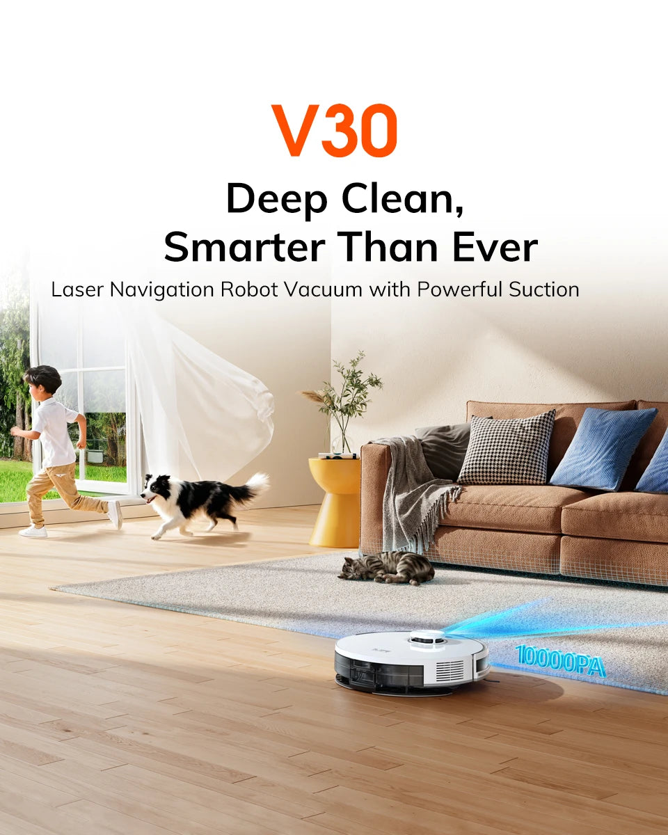 ILIFE V30 Robot Vacuum Cleaner, Laser Navigation, 10000Pa Suction, Up to 150min Runtime, APP Control, Customizable Cleaning, 2-in-1 Vacuum & Mop, No-Go Zones, Multi-Floor Mapping, Support Voice Assistance