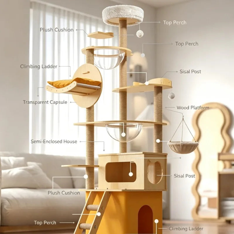 Large Pet Nest Wooden Climbing Frame Bamboo Wood Color Four Seasons Universal Cat Delivery Room Indoor Outdoor Play Tower