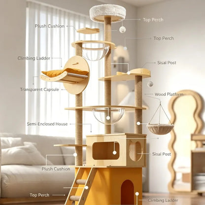 Large Pet Nest Wooden Climbing Frame Bamboo Wood Color Four Seasons Universal Cat Delivery Room Indoor Outdoor Play Tower