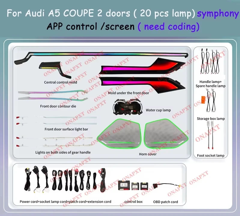 LED For Audi A4 S4 A5 S5 B9 2016-2023 Center Console Dashboard Ambient Light Strip Decorative Cover Lift Tweeter Speaker Lamp