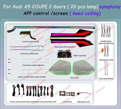 LED For Audi A4 S4 A5 S5 B9 2016-2023 Center Console Dashboard Ambient Light Strip Decorative Cover Lift Tweeter Speaker Lamp