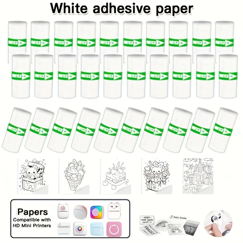 5/10/20 Rolls Mini Printer Thermal Paper with Core, White Adhesive Paper 57mm, Compatible with C9/X5/X6/X15 Mini Thermal Printer