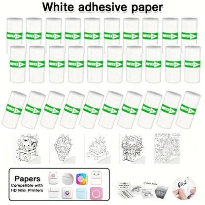 5/10/20 Rolls Mini Printer Thermal Paper with Core, White Adhesive Paper 57mm, Compatible with C9/X5/X6/X15 Mini Thermal Printer