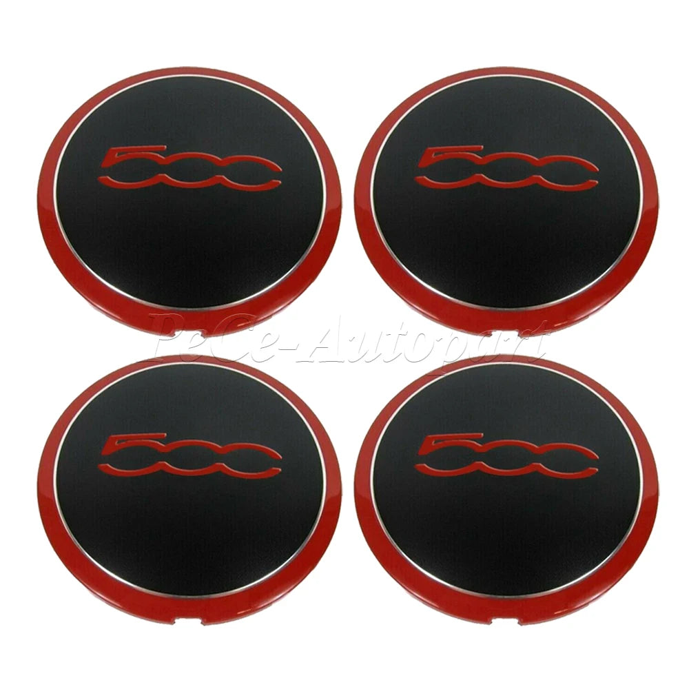 4Pcs 133mm For Fiat 500 New Hubcap Wheels Centre Hub Caps 68078419AC 68078421AC 51884863 Silver/Red Dust Cover